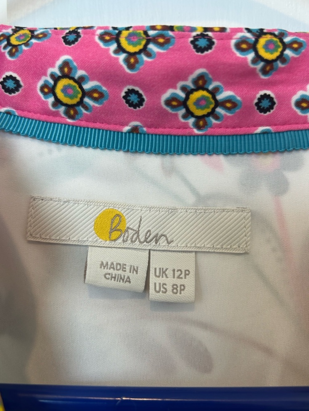 Boden Pink Floral Trim Dress with Blue Ribbon Detail - Picture 3 of 6